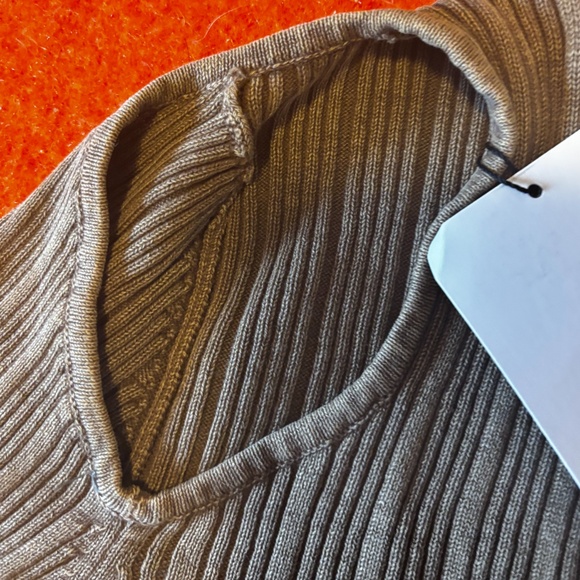 Zara light brown khaki laced cut out long sleeves ribbed cotton NWT - Picture 7 of 15